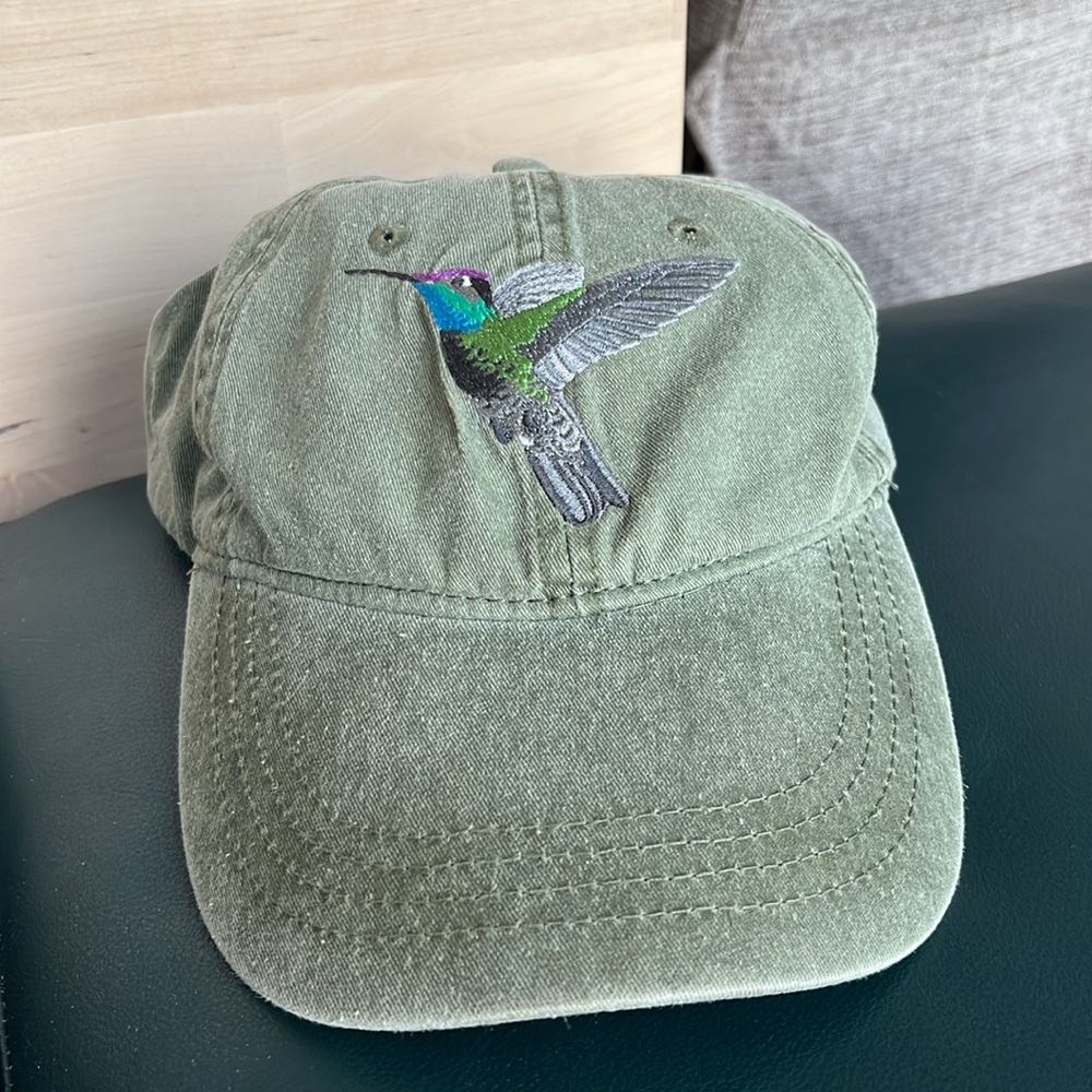 ECO Hummingbird Embroidered Strapback 100% cotton faded olive green cap